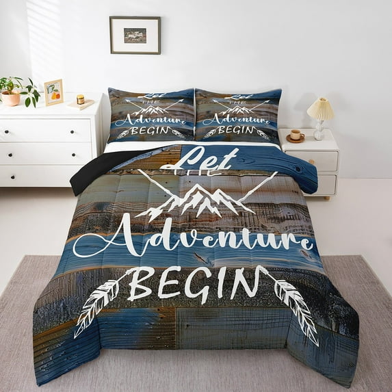 Camping Queen Bedding Set Happy Camping Comforter Set Adventure Theme Bedding Comforter Sets Rustic Farmhouse Camper Down Comforter Vintage Wooden Farmstyle Quilt Set