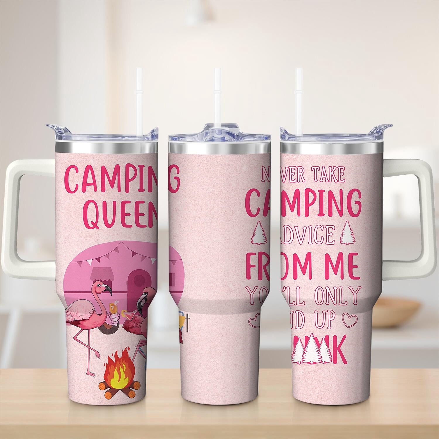 Camping Queen Flamingo Stainless Steel Insulated Mug with Lid and ...
