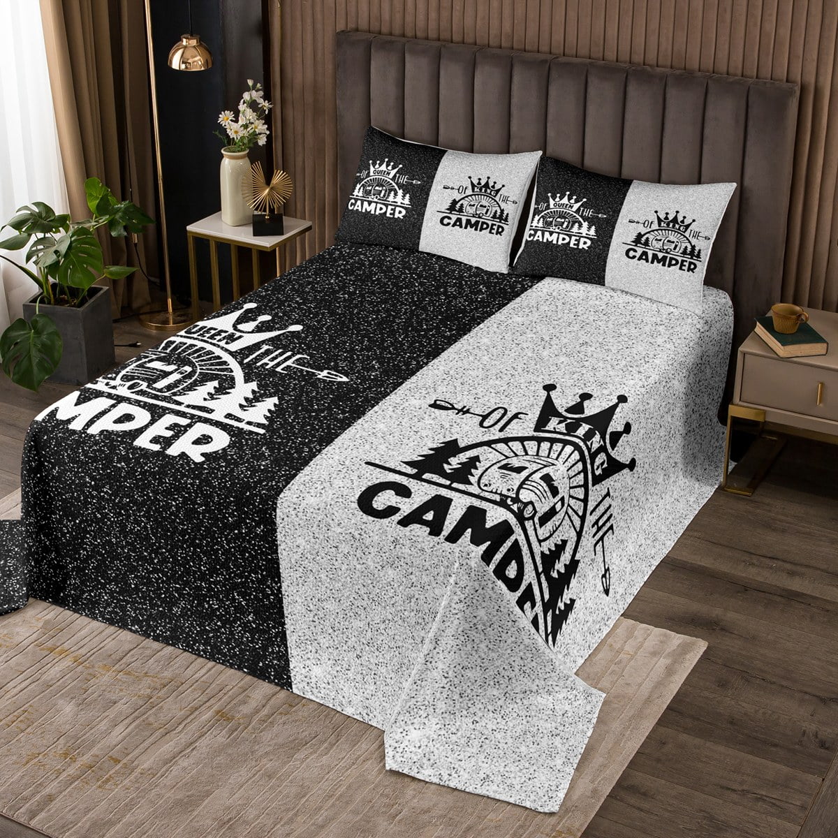 Camping Quilt Set RV Camper Decor,King and Queen Camper Bedspread Set