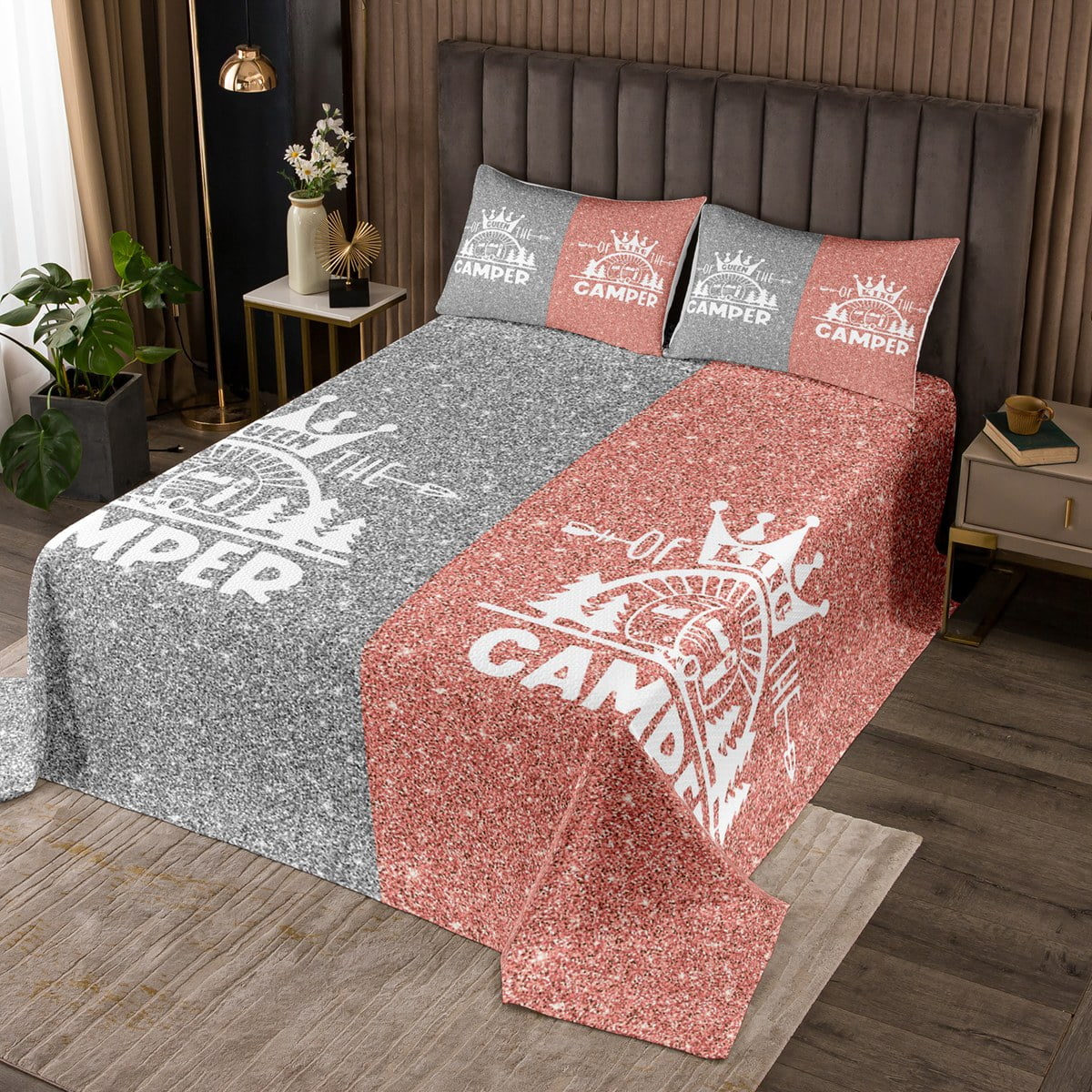 Camping Quilt Set RV Camper Decor,King and Queen Camper Bedspread Set