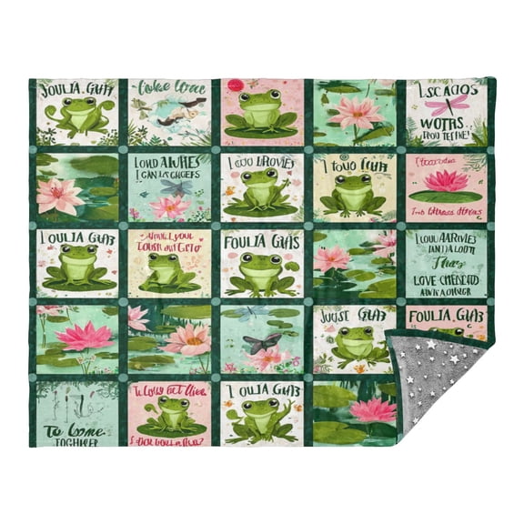 Camping Quilt Ultralight 70*55in Flannel Fabric Ultra-soft, Warm and Lightweight Camping Blanket Packable Fluorescent Blanket Minimalist Holiday Gifts Cartoon Frog