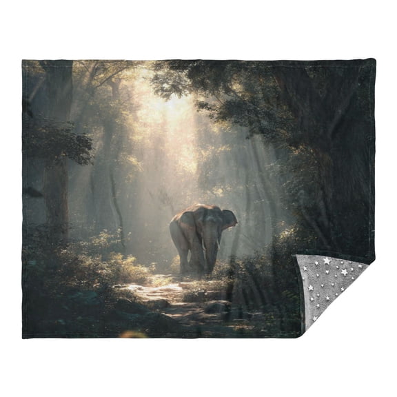 Camping Quilt Ultralight 70*55in Flannel Fabric Ultra-soft, Warm and Lightweight Camping Blanket Packable Fluorescent Blanket Minimalist Holiday Gifts Elephant