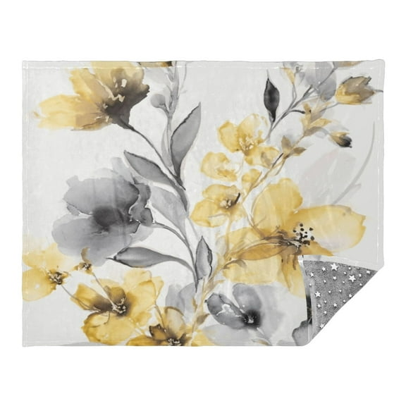 Camping Quilt Ultralight 70*55in Flannel Fabric Ultra-soft, Warm and Lightweight Camping Blanket Packable Fluorescent Blanket Minimalist Holiday Gifts Gray and Yellow