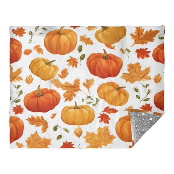 Camping Quilt Ultralight 70*55in Flannel Fabric Ultra-soft, Warm and Lightweight Camping Blanket Packable Fluorescent Blanket Minimalist Holiday Gifts Maple Leaf Pumpkin