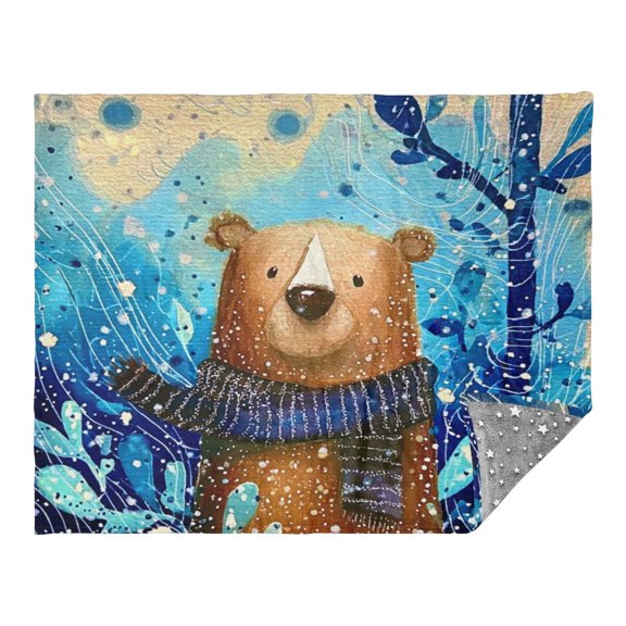 Camping Quilt Ultralight 70*55in Flannel Fabric Ultra-soft, Warm and Lightweight Camping Blanket Packable Fluorescent Blanket Minimalist Holiday Gifts Midnight Forest