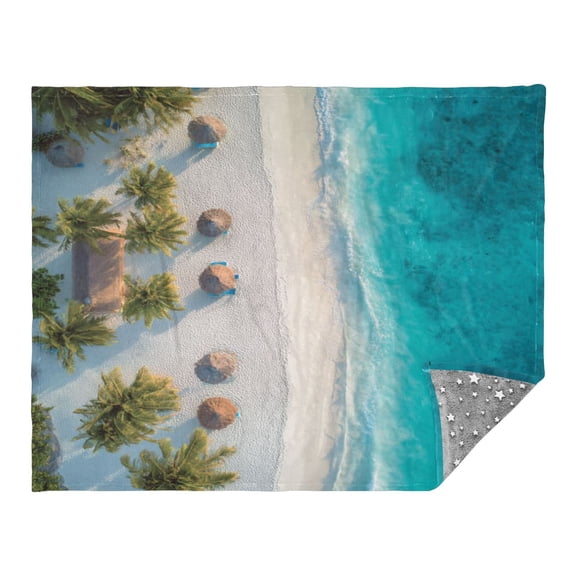 Camping Quilt Ultralight 70*55in Flannel Fabric Ultra-soft, Warm and Lightweight Camping Blanket Packable Fluorescent Blanket Minimalist Holiday Gifts Ocean Beach