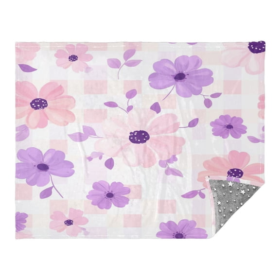 Camping Quilt Ultralight 70*55in Flannel Fabric Ultra-soft, Warm and Lightweight Camping Blanket Packable Fluorescent Blanket Minimalist Holiday Gifts Pastel Purple Flowers