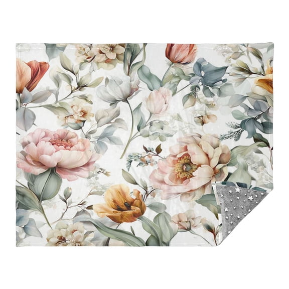 Camping Quilt Ultralight 70*55in Flannel Fabric Ultra-soft, Warm and Lightweight Camping Blanket Packable Fluorescent Blanket Minimalist Holiday Gifts Peonies and Tulips