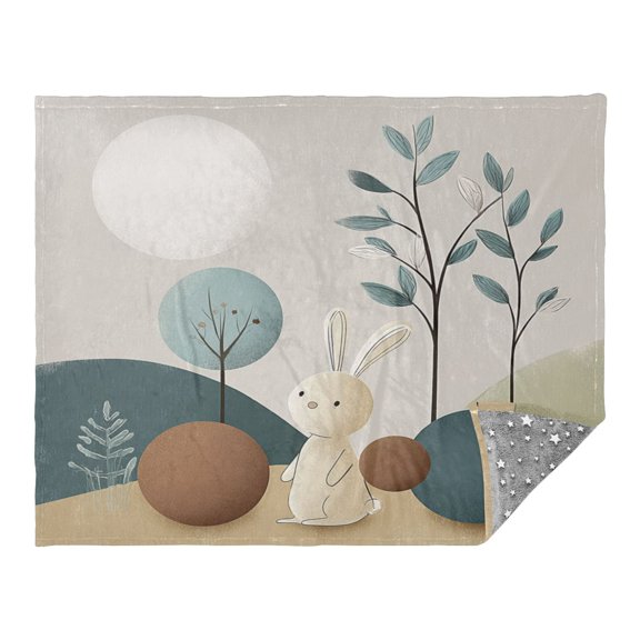 Camping Quilt Ultralight 70*55in Flannel Fabric Ultra-soft, Warm and Lightweight Camping Blanket Packable Fluorescent Blanket Minimalist Holiday Gifts Rabbit