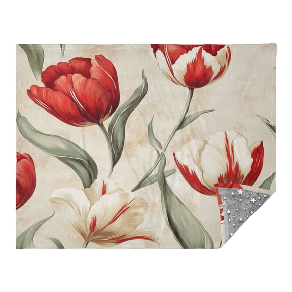 Camping Quilt Ultralight 70*55in Flannel Fabric Ultra-soft, Warm and Lightweight Camping Blanket Packable Fluorescent Blanket Minimalist Holiday Gifts Red Tulips