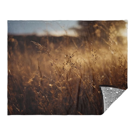 Camping Quilt Ultralight 70*55in Flannel Fabric Ultra-soft, Warm and Lightweight Camping Blanket Packable Fluorescent Blanket Minimalist Holiday Gifts Reeds in The Sunset