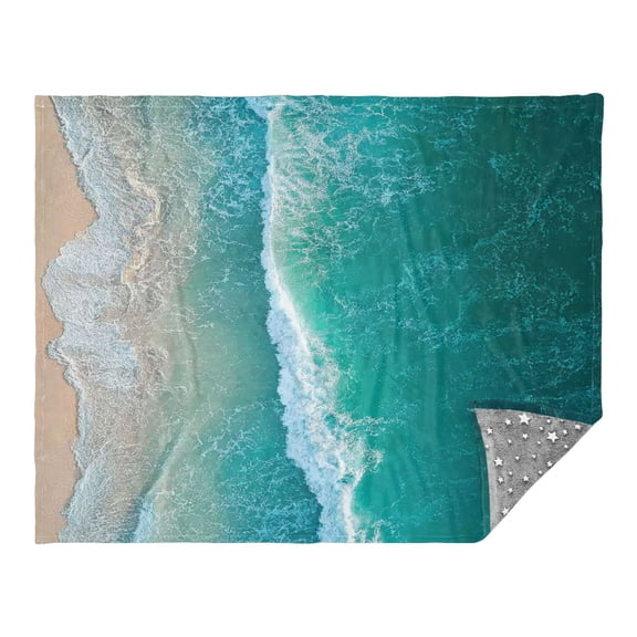 Camping Quilt Ultralight 70*55in Flannel Fabric Ultra-soft, Warm and Lightweight Camping Blanket Packable Fluorescent Blanket Minimalist Holiday Gifts The Sea