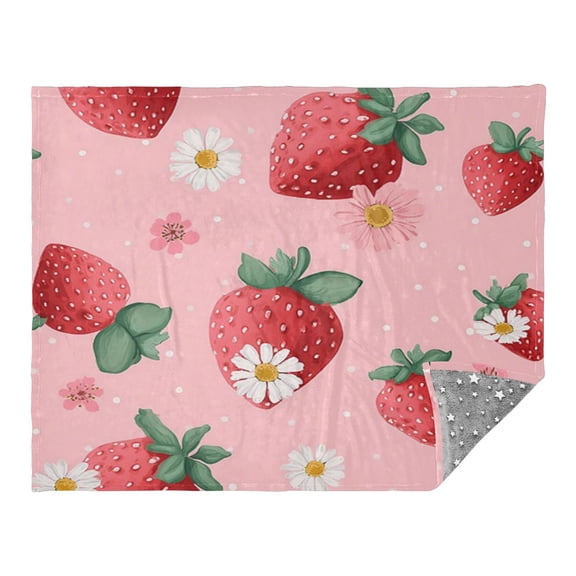 Camping Quilt Ultralight 70*55in Flannel Fabric Ultra-soft, Warm and Lightweight Camping Blanket Packable Fluorescent Blanket Minimalist Holiday Gifts Strawberry