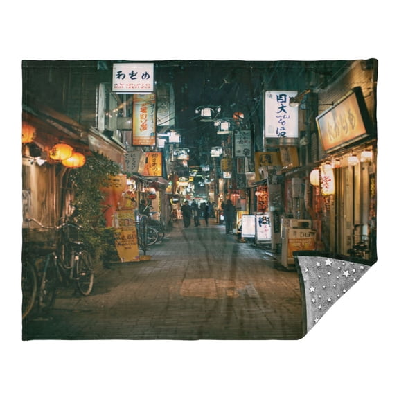 Camping Quilt Ultralight 70*55in Flannel Fabric Ultra-soft, Warm and Lightweight Camping Blanket Packable Fluorescent Blanket Minimalist Holiday Gifts Tokyo at Night