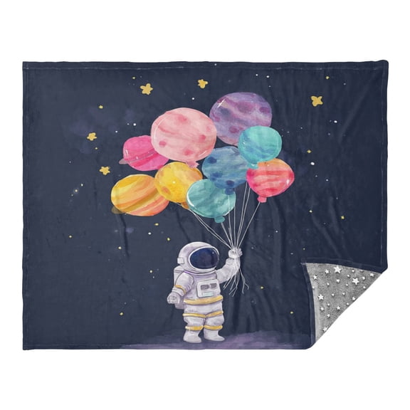 Camping Quilt Ultralight 70*55in Flannel Fabric Ultra-soft, Warm and Lightweight Camping Blanket Packable Fluorescent Blanket Minimalist Holiday Gifts Watercolor Style Astronaut