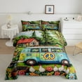 thumbnail image 1 of Camping RV Comforter Set Queen Size,Peace Sign Bus Bedding Set 3Pcs,Rustic Farmhouse Quilt Set Teens Woman Men Room Decor,Watercolor Flower Hen Pattern Duvet Insert,2 Pillowcases, 1 of 7