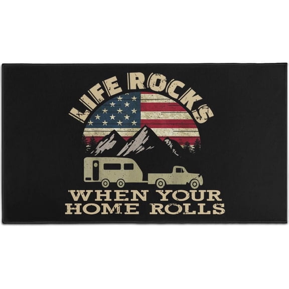 Camping RV Doormat Funny Camper Front Door Mat,Entrance Rug for Camper,Personalized Floor Mats Housewarming Gifts 17 x 30 Inch ( Life Rocks When You Home Rolls )