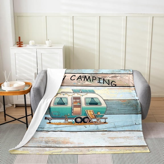 Camping RV Fleece Blanket For Bed Couch Travel Soft Cozy Warm Throw Blanket