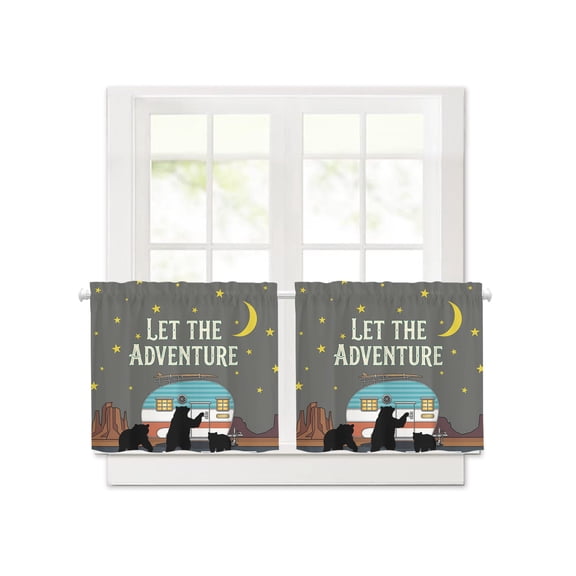 Camping RV Silhouettes Tier Curtain Blackout Short Rod Pocket Curtains Starry Sky Moon Star Darkening Window Drapes Small Curtain Tiers for Kitchen Cafe Bedroom,30"Wx30"L,2 Panels