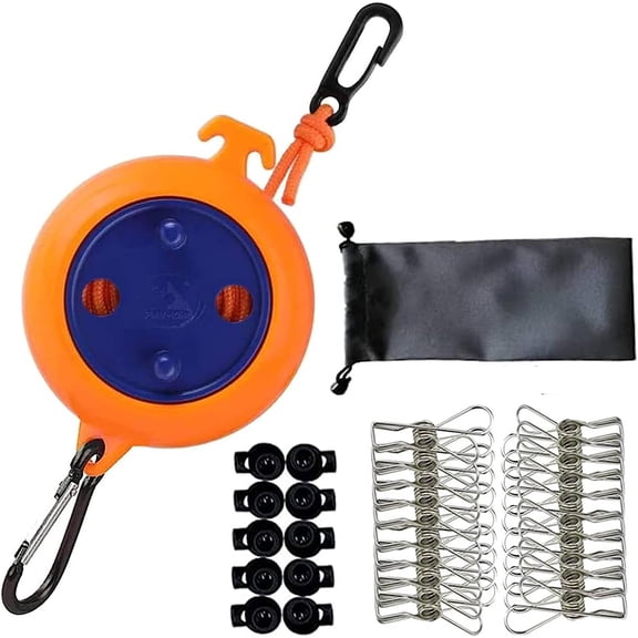 Camping Retractable Clothesline,Adjustable 32ft/10M Camping Clothesline,Portable Travel Clothesline,Outdoor Washing line,Drying Line with 20 Windproof Clothespins,10 Stoppers