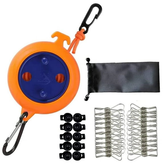 Camping Retractable Clothesline,Adjustable 32ft/10M Camping Clothesline,Portable Travel Clothesline,Outdoor Washing line,Drying Line with 20 Windproof Clothespins,10 Stoppers