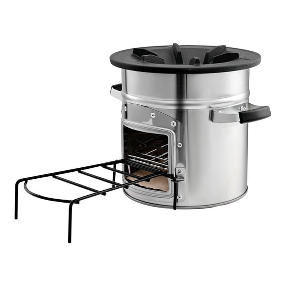 Camping Rocket Stove with Carry Bag, Stainless Steel, Single Door, Burns Wood Twigs for Outdoor Backyard Camping Cooking