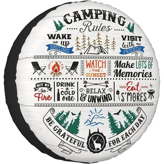 Camping Rules Rv Spare Tire Cover, Camper Spare Tire Cover, Spare Tire Cover for RV Trailer, Camper Wheel Protectors Weatherproof Universal for Trailer Rv SUV Truck Travel Trailers