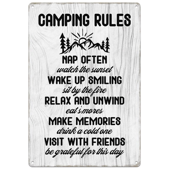 Camping Rules Sign Funny Camp Metal Signs Home Decor Vintage Patio Backyard Porch Decorations Campfire Party Decorative Accessories Camper Gifts 8X12 Inch Aluminium Hanging Plaque