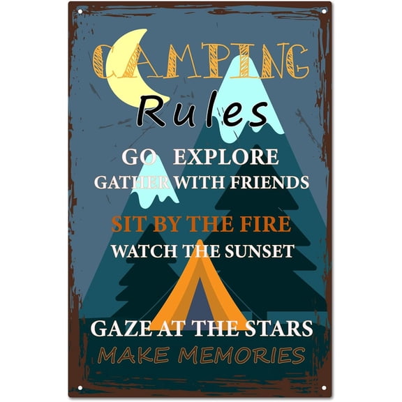 Camping Rules Sign Vintage Metal Tin Sign Wall Decor Poster Retro Painting Plaque Iron Art Mural Hanging Decorations Plaques for Camping 12 x 8 Inch-Go Explore Gather With Friends colorful DIY
