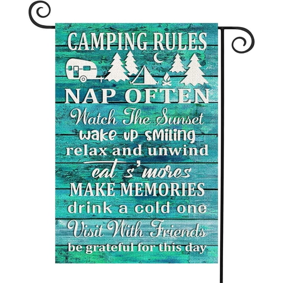 Camping Rules Slogan Garden Flag Vertical Double Sized Yard Outdoor Decoration 12.5 X 18 Inch Camping Decorations for Campers RV Decor