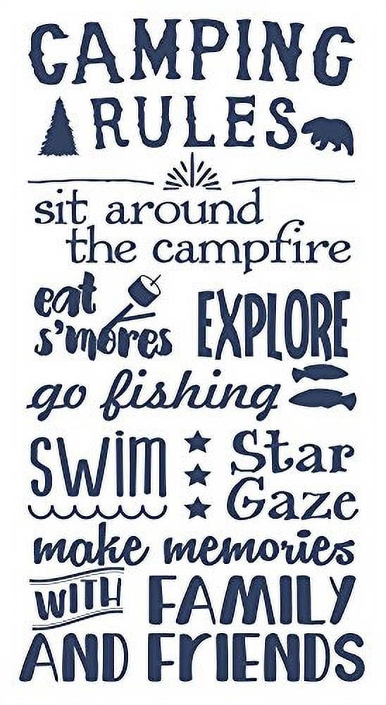 Camping Rules Subway Art Quotes Wall Letters For Summertime Wall Stickers Decal, Deep Blue, 37x20 ,