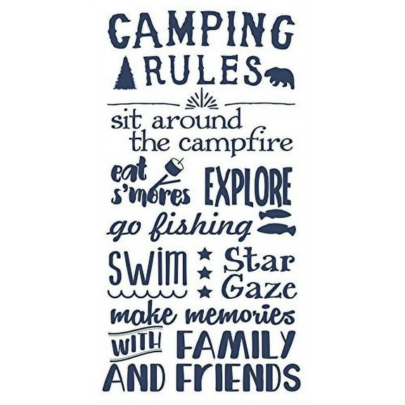 Camping Rules Subway Art Quotes Wall Letters For Summertime Wall Stickers Decal, Deep Blue, 37x20 ,