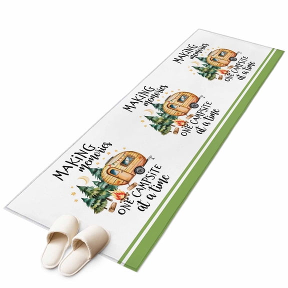 Camping Runner Rug 2x6 FT, Non Slip Hallway Carpet, Fall Summer Nature Forest Car Tree Moon Washable Soft Floor Carpet Throw Runner Carpet Long Rug for Entryway Kitchen Bedside Sliding Door