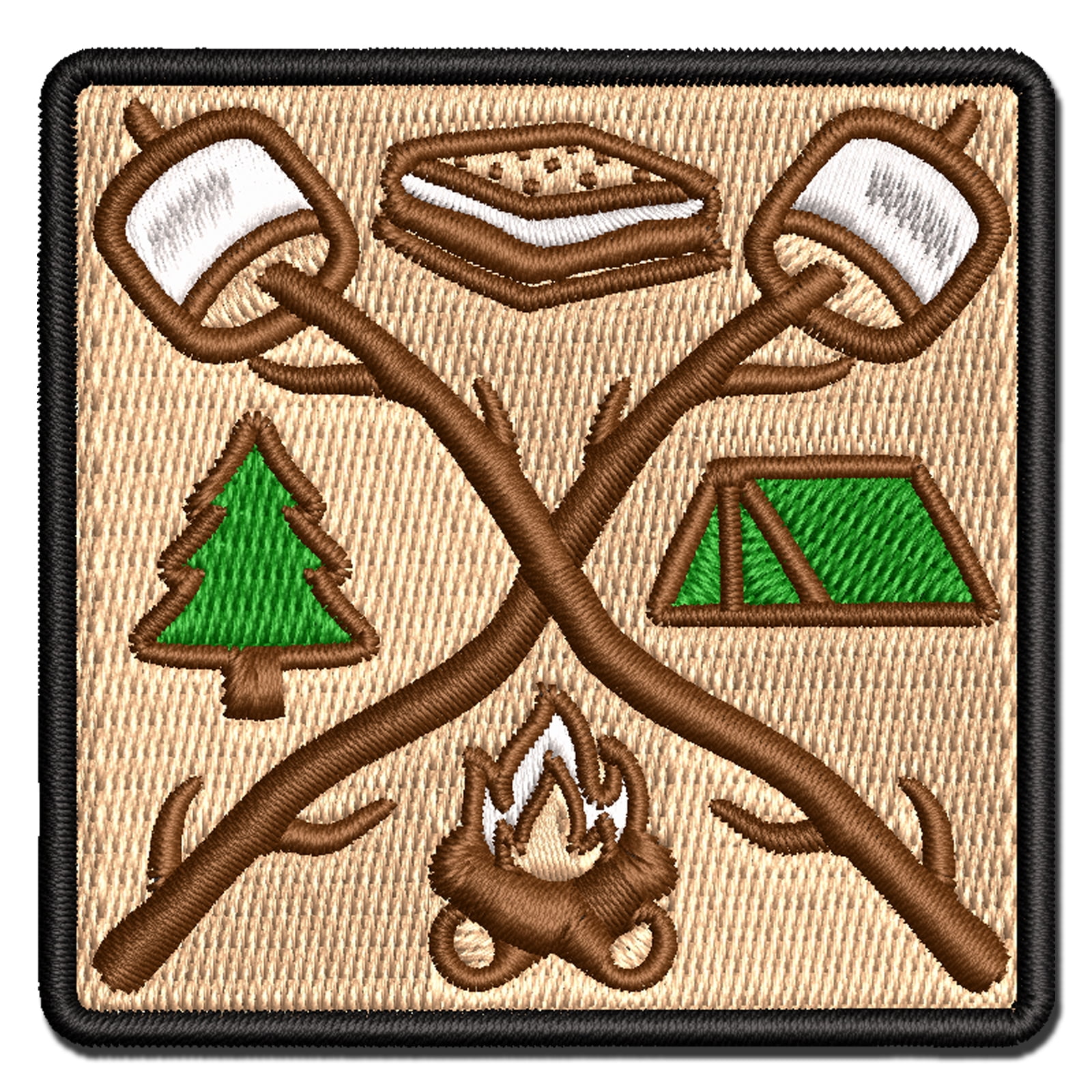 Camping S'mores Campfire Tent Marshmallows Applique Multi-Color Embroidered Iron-On Patch - 3.5 Inch Large