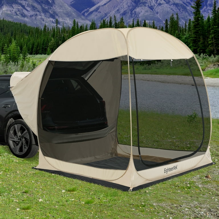 EighteenTek Camping SUV Car Tent Pop Up Screen House Room 7 x7 4 5 Person Portable Outdoor Canopy UV Protection Sun Shelter with Sun Shade PE