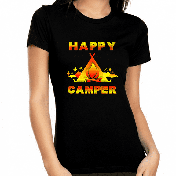 Camping Shirt for Women - Camping Clothes for Women - Happy Camper Camping Shirts for Women Funny