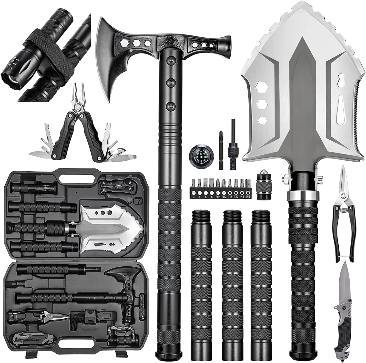 Camping Shovel Axe Outdoor Survival Shovel Set with High Carbon Steel Camping Gear for Men Outdoor Caming Hiking Backpacking Emergency