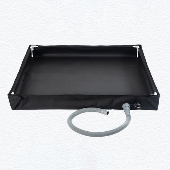 Camping Shower Base Foldable Portable Shower Tray with Drain Pipe and Support Rod, Oxford Cloth Outdoor Shower Floor for Tent Beach Car Wash and Pet Bathing, Black