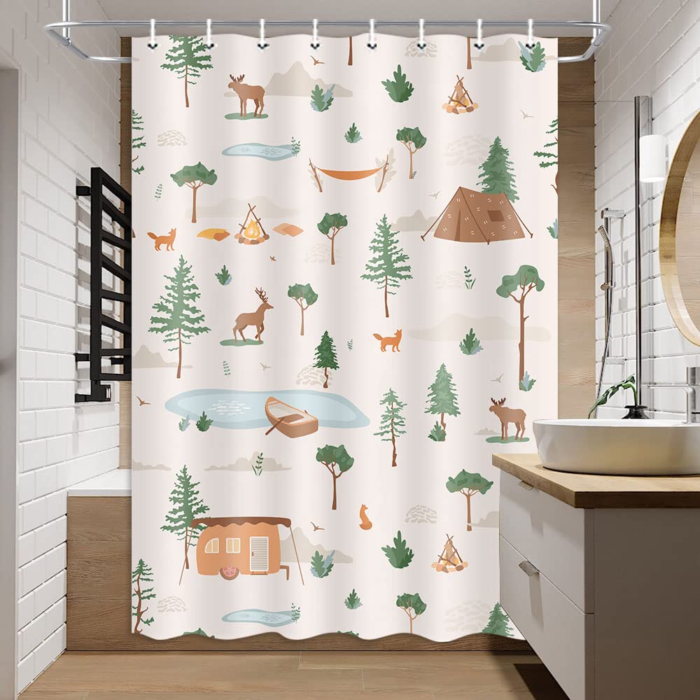 Camping Shower Curtain for Camper Trailer Camping Bathroom Compass and