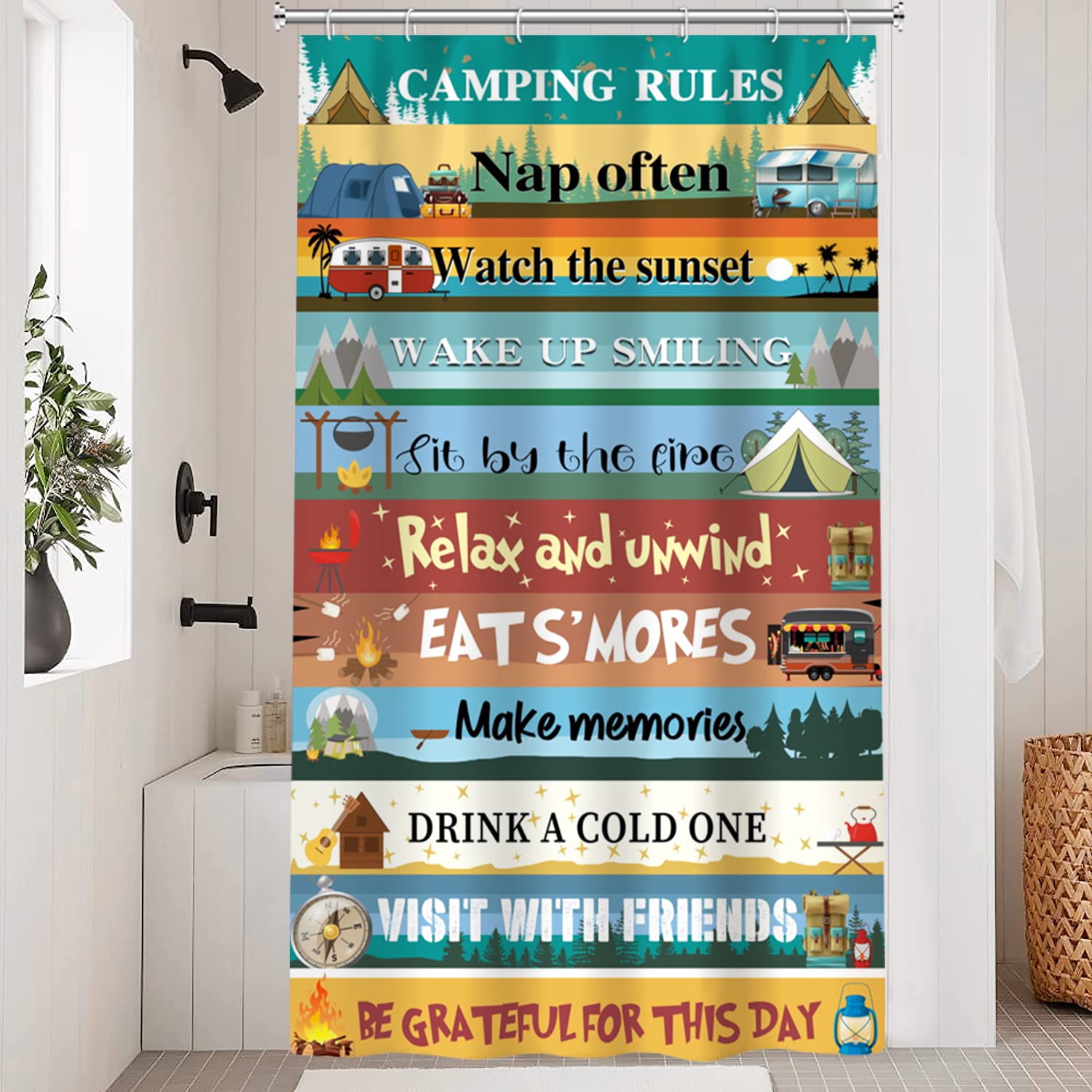 Camping Shower Curtain for Camper Trailer Camping Bathroom Compass and