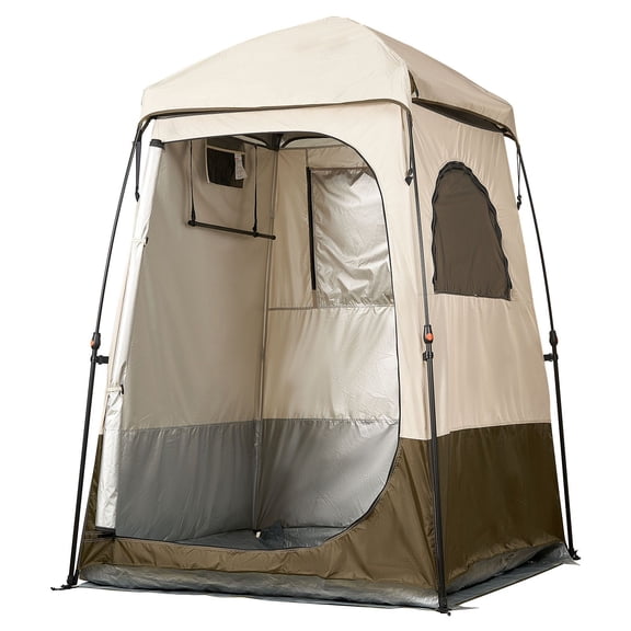 Camping Shower Tent, 210D Oxford Silver Coating, Privacy Changing Room with Stakes Ropes Bag Crossbar for Beach