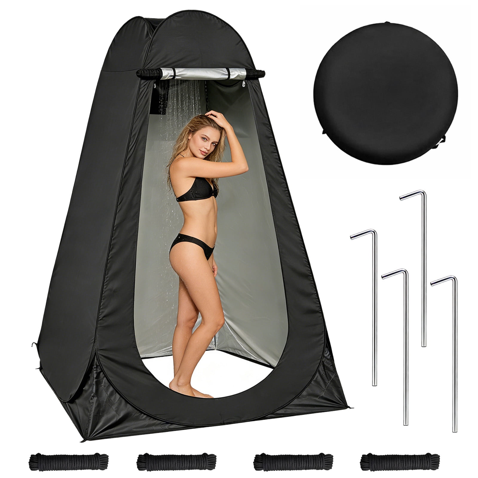 Camping Shower Tent, 3.9 x 3.9 x 6.2ft, Outdoor Pop Up Changing Tent, Portable Bathroom Toilet Tent Privacy Tent with Portable Bag for Camping, Beach, Hiking, Travelling