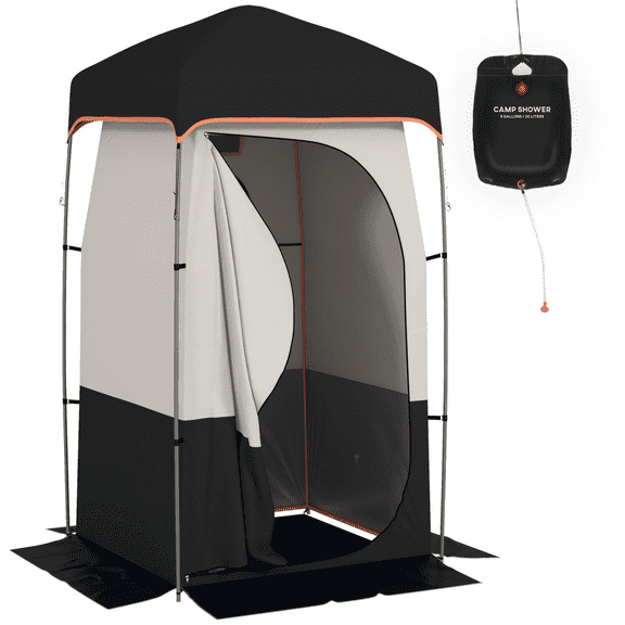 Camping Shower Tent Portable Privacy Shelter, 5.3 Gallon Solar Shower Bag, Removable Floor, Changing Room for Outdoor Camping, Beach, Black