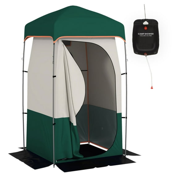 Camping Shower Tent, Portable Privacy Shelter with Solar Shower Bag - Outdoor Changing Dressing Room for Camping, Beach, RV - Green Green + oxford fabric