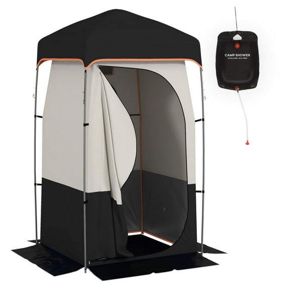 Camping Shower Tent, Portable Privacy Shelter with Solar Shower Bag - Outdoor Changing Dressing Room for Beach, RV, and Camping Black + oxford fabric
