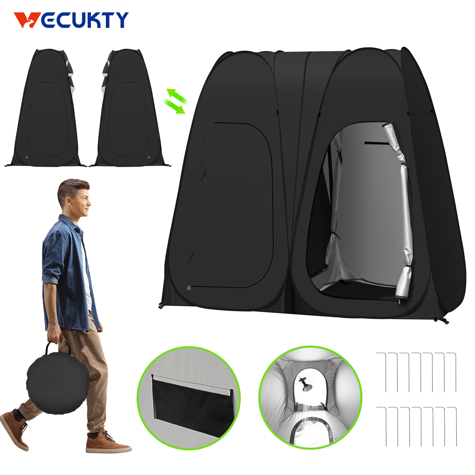Camping Shower and Utility Tent, VECUKTY Portable Pop Up Camping Privacy Shelter with Floor, Changing Tent Dressing Room, Camping Toilet, Bathing Tent ,Fishing Rain Shelter for Beach - image 1 of 13