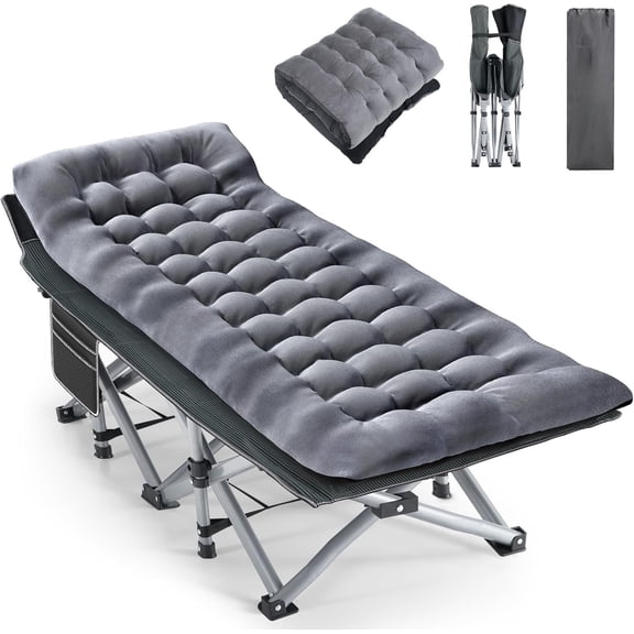 Camping , Sleeping Cots for Adults, Portable Camping cots with Mattress, Pillow and Carry Bag, 1200D Double Layer Oxford, 600 LBS Weight Capacity Cots for Sleeping(Grey+Black)