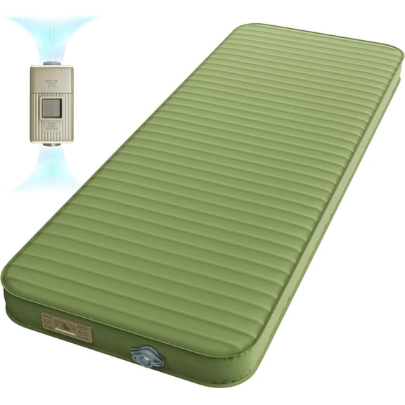 Camping Sleeping Pad, 4-Inch Ultra-Thick Memory Foam with Built-In One-Touch Pump, R-9.5 Insulated Self-Inflating Air Mattress, Green, Single Size