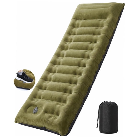 Camping Sleeping Pad, 6" Thick Camping Mattress Pad, 4.5 R-Value Sleeping Mat with Built-in Pillow and Foot Pump, Portable Compact Sleeping Pad for Backpacking Hiking Car Traveling Tent