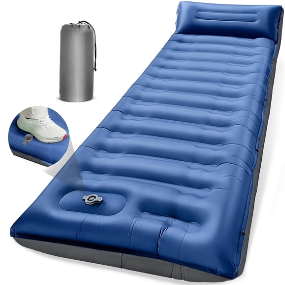 Camping Sleeping Pad, Extra Thick 5.9" Camping Mat with Pillow, Built-in Foot Pump Ultralight Inflatable Camping Pad, Compact Sleeping Pad for Backpacking Hiking Traveling Tent Beach, Green